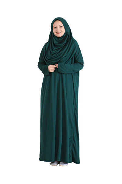 Modish Group Pockets Prayer Dress Scarf Ready to Wear Hijab Clothing Turban Muslim Clothes Suit - Emerald Green