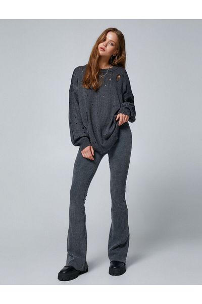 Koton Flared Leg Leggings Pants with Elastic Waist Ribbed