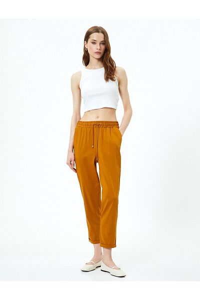 Koton Carrot Trousers with Lace-up Waist and Pockets Relaxed Cut