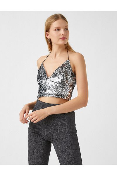 Koton Crop Sequin Μπλούζα Λεπτές τιράντες