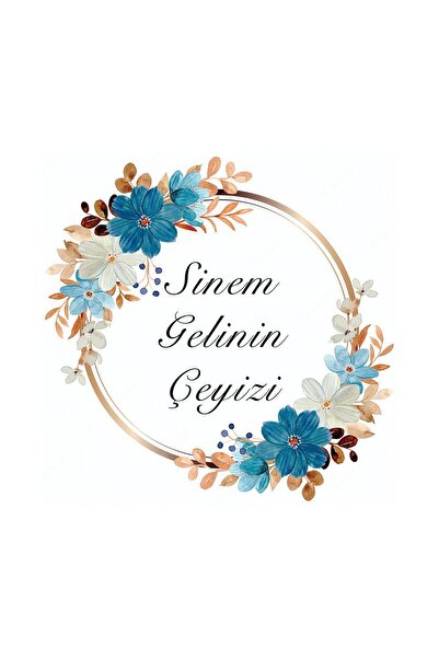 HEDİYE35 Mavi Çiçekli 5 Adet 9x9 Gelin Çeyizi, Bohça Çeyiz Kolisi Etiketi, Çe...