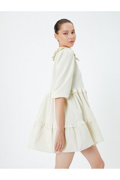 Koton Balloon Sleeve Dress Wide Baby Collar Button Detailed Ruffle Layered