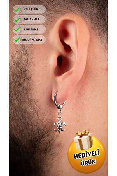 Piercing Market Steel & Silver Men's Steel Hoop - Dangle Earrings, Does Not M...