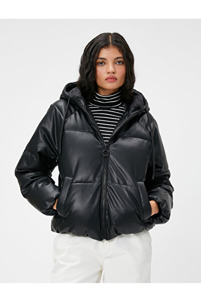 Koton Jachetă puffer aspect piele cu glugă