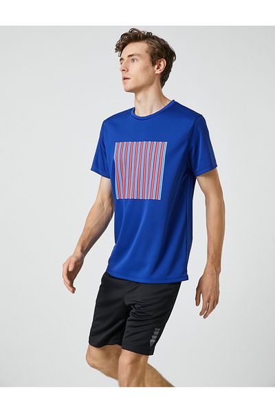 Koton Tricou sport cu dungi imprimate cu decolteu rotund din țesătură respirabilă