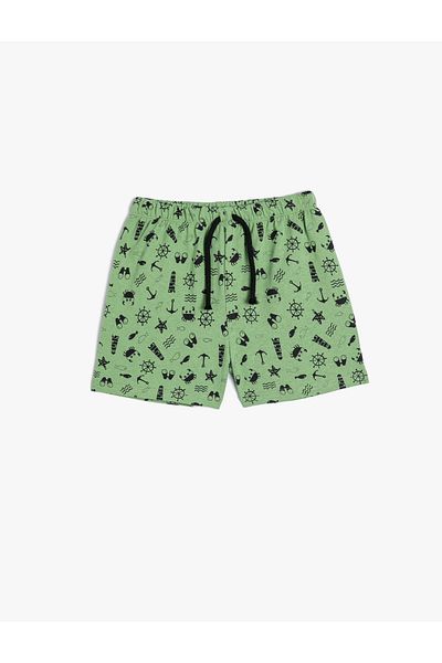 Koton Shorts Printed Pockets Elastic Waist Tie Cotton