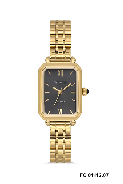 Ferrucci KARE SİYAH KADRANLI TAŞSIZ GOLD KADIN KOL SAATİ