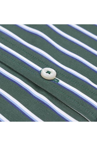 Germirli Yeşil Mavi Çizgili Düğmeli Yaka Exclusive Tailor Fit Pamuk Gömlek