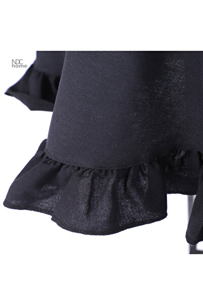 NDC HOME Black Linen Round Ruffle Tablecloth