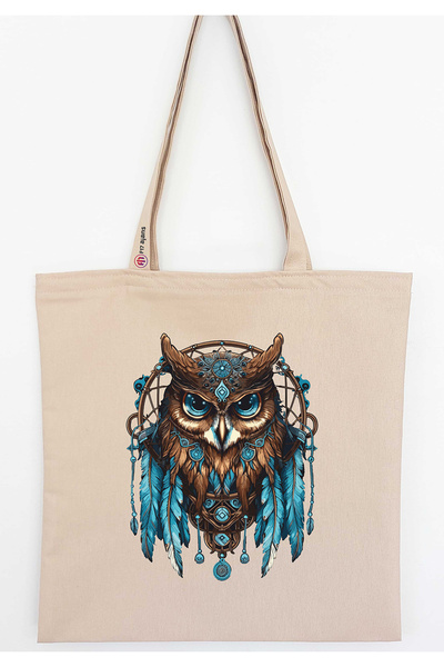 F17 Ajans Geantă din pânză de in imprimată bufniță