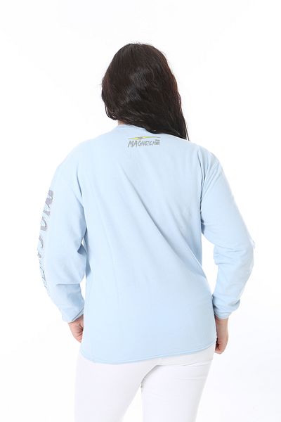 Şans Women's Plus Size Blue Sleeve Flocked Printed Sweatshirt 65N38689