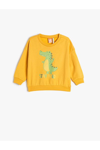 Koton Dinosaur Printed Long Sleeve Crew Neck Raised Cotton