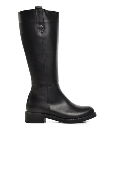 SERRACE Siyah Kauçuk Taban Kadın Postal Çizme.