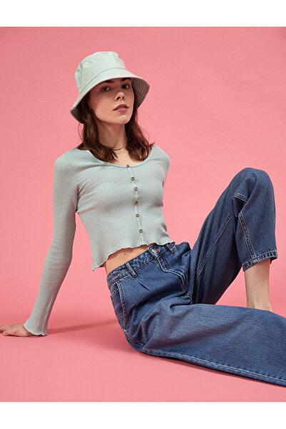 Koton Γυναικεία πράσινη μακρυμάνικη μπλούζα με κουμπί