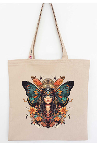 F17 Ajans Λινό τσαντάκι Kelebek με τύπωμα