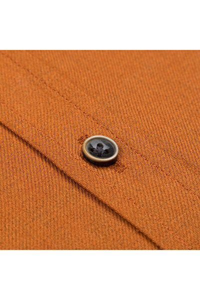 Germirli Turuncu Twill Doku Soft Yaka Tailor Fit Pamuk Yün Gömlek