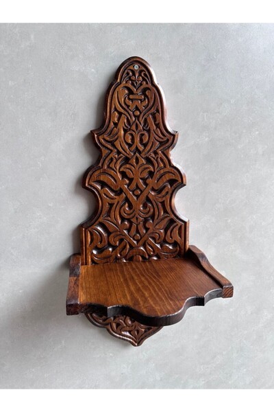 Otantik Çarşı Ahşap Oymalı Kavukluk Lambalık Raf 47x18x21 cm.