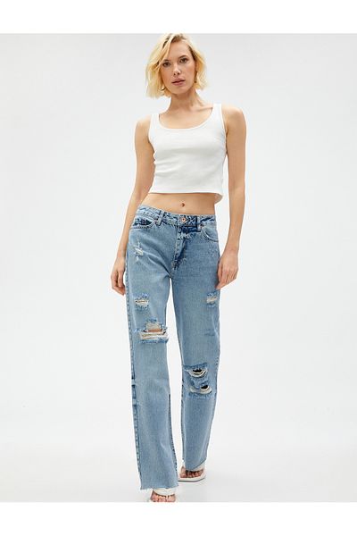 Koton Jeans mit geradem Bein und zerrissenen Details – Nora Jeans