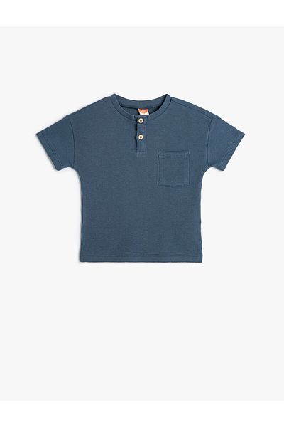 Koton Corded Cotton Short Sleeve T-Shirt - Pocket, Crew Neck