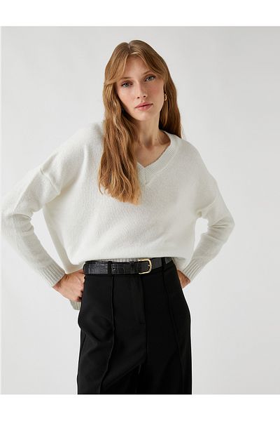 Koton Ecrufarbener Damenpullover 3WAK90076HT