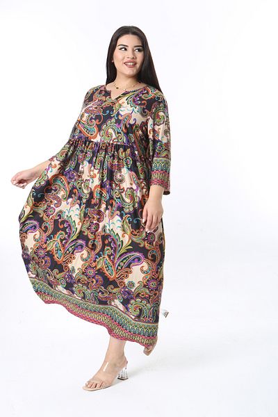 Şans Rochie lungă pentru femei, mărime mare, colorată, cu croiala relaxată, cu talie adunată 65N38487