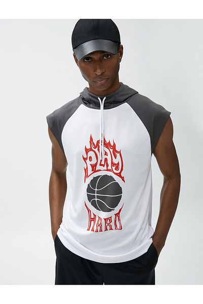 Koton Athlete Tank Top with Hooded Graffiti Printed Raglan Sleeve Detail