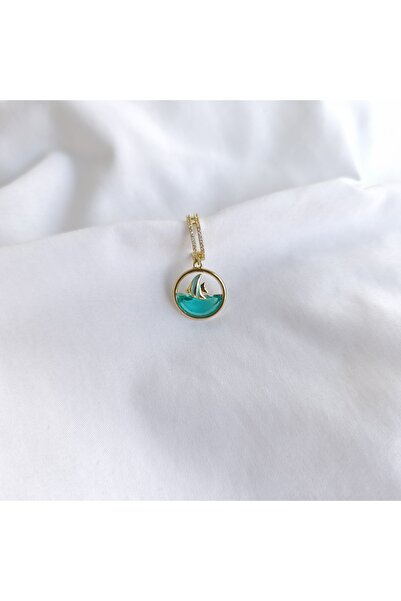 tezz Zirkon Taşlı Deniz Balık Mavi Sallantılı Klipsli Gold Küpe