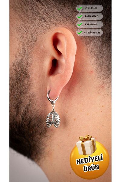 Piercing Market Steel & Silver Unisex Men's Steel Jewelry - Hoop Dangle, No Rusting Blackening Model Earrings