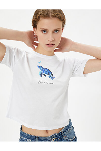 Koton Şahika Ercümen - Βαμβακερό μπλουζάκι με σχέδιο Caretta Caretta