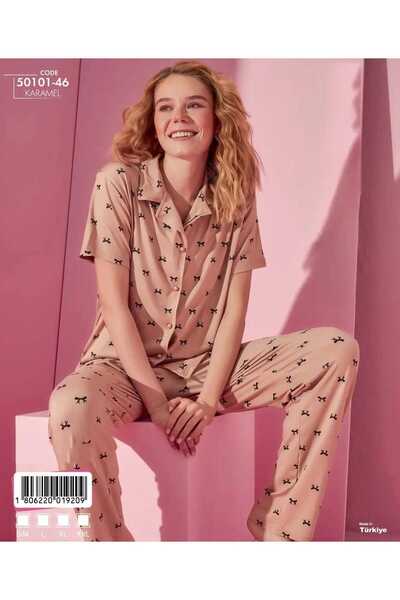 pijamakeyfi Kadın Kısa Kol Düğmeli Pijama Takımı