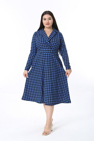 Şans Women's Plus Size Saks Houndstooth Print Wrap Neckline Dress 65N38489