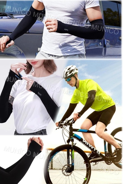 Munico 1 Çift Unisex Siyah Kol Isıtıcı Kompresyon Kol Güneş Koruması I?çin Uv...