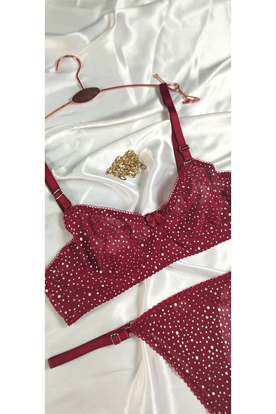 mendoza store Burgundy Women's Polka Dot Underwire Bra Set