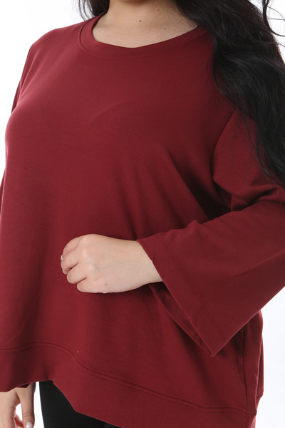 Şans Women's Plus Size Burgundy Crew Neck Sweatshirt 65N38539