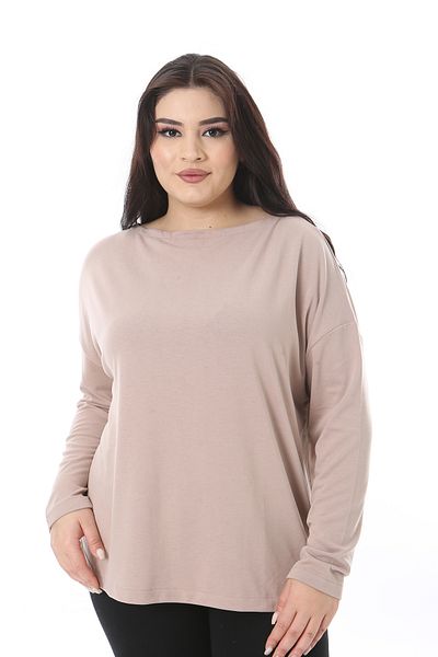 Şans Women's Plus Size Powder Crew Neck Long Sleeve Blouse 65N38538