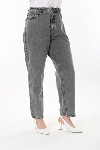 Şans Γυναικείο τζιν παντελόνι Plus Size Γκρι ψηλόμεσο 5 τσέπες 65N38477