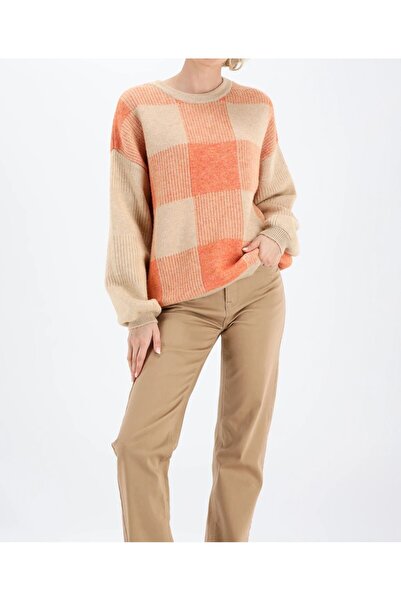 ozze butik Kadın Kareli Örgü Kazak