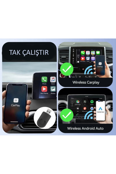 RADOON Yeni Tasarım Mini Kablosuz Carplay Usb ve Type-c Uyumlu Araç Multimedya Adaptörü