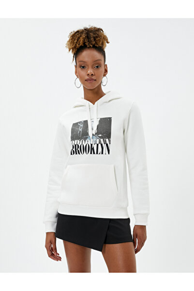 Koton Mikina s kapucí, potištěná klokaní kapsa, žebrovaný dlouhý rukáv