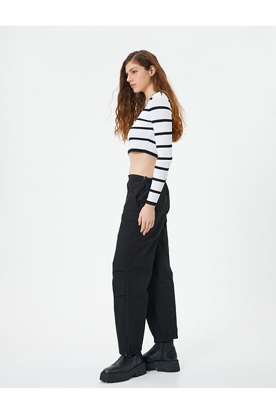 Koton Oversize Parachute Trousers with Floor Detail and Pockets Cotton