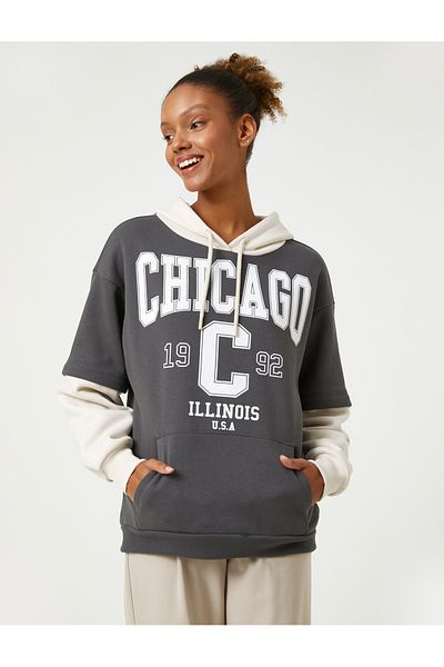 Koton College Sweatshirt Hooded Oversize Kangaroo Pocket Long Sleeve