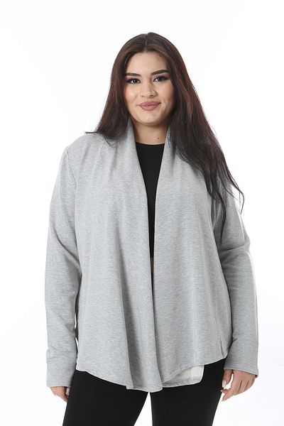 Şans Women's Plus Size Gray Inside Raised Back Waist Elastic Cardigan 65N38535