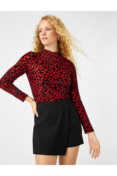 Koton Long Sleeve T-Shirt Leopard Patterned Turtleneck