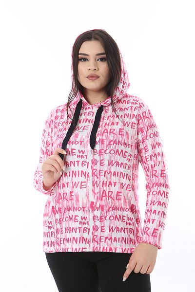 Şans Plus Size Pink Reglan Sleeve Sweatshirt - Eyelet and Hooded Detail 65N38518