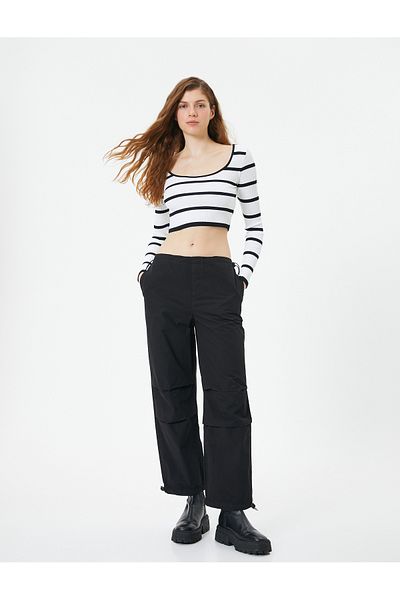 Koton Oversize Parachute Trousers with Floor Detail and Pockets Cotton