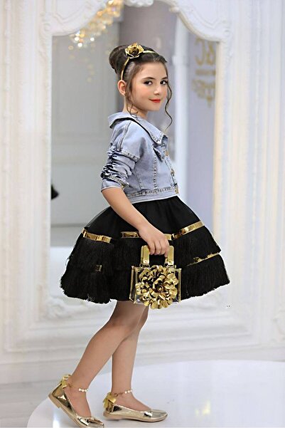 Ribbon kids Βραδινό Φόρεμα με Χρυσά Αξεσουάρ Συνδυασμός 4 τεμαχίων