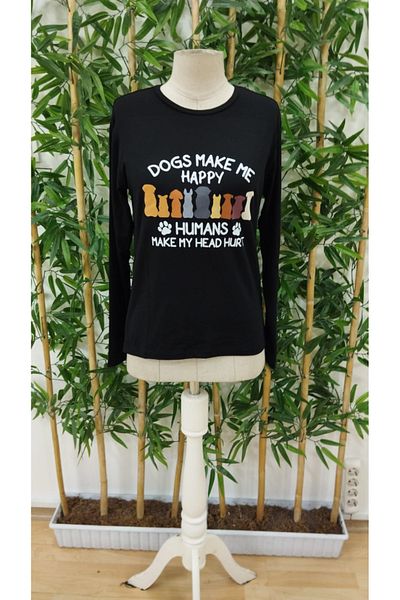 İpeksi Silky Women's Long Sleeve Crew Neck Dog Picture Viscose Blouse