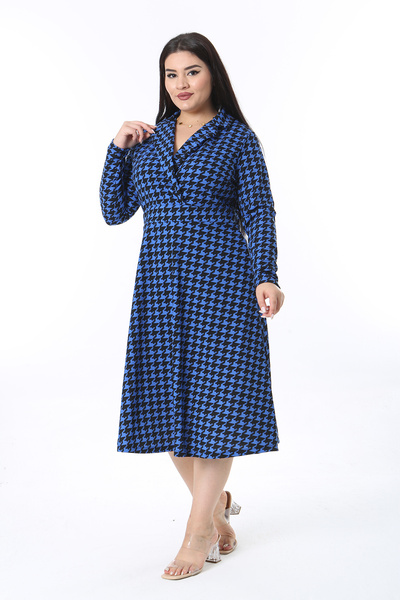 Şans Жіноче плаття великого розміру з коміром-антресоль і принтом у вигляді лап куріпки 65N38489