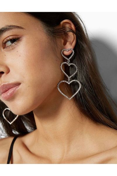 Be Best Silver Colored 3 Hearts Women's Evening Dress Earrings - Eb890