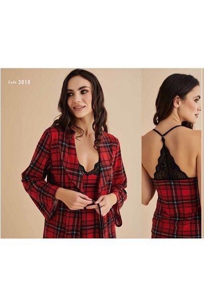 Duchesse 3010 Red Black Plaid Combed Triple Set